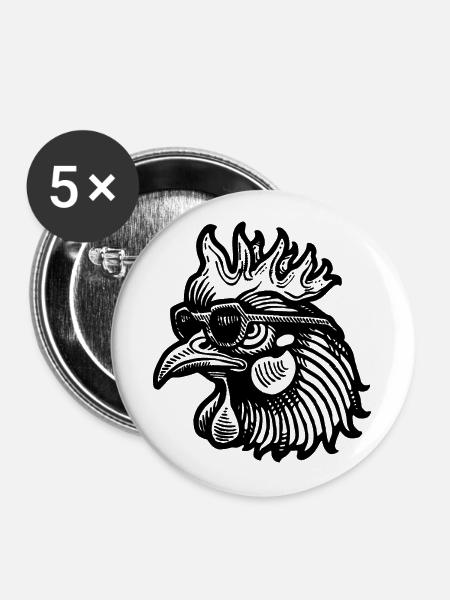 Huhn Hühnerstall - Buttons groß 56 mm (5er Pack) - Weiß