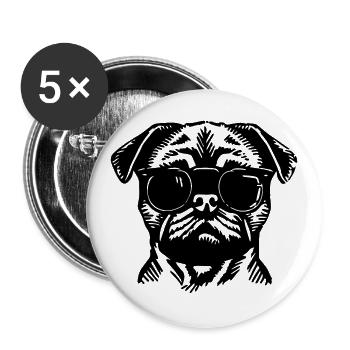 Mops Hund - Buttons groß 56 mm (5er Pack) - Weiß - Vorne