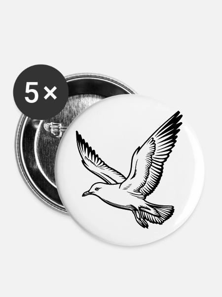Möwe - Buttons groß 56 mm (5er Pack) - Weiß