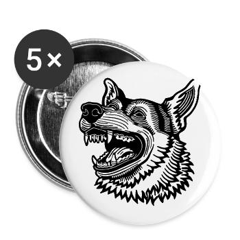 Schäferhund Hund Hundekopf - Buttons groß 56 mm (5er Pack) - Weiß - Vorne