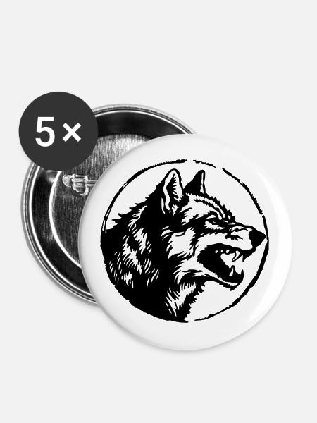 Wolf - Buttons groß 56 mm (5er Pack) - Weiß