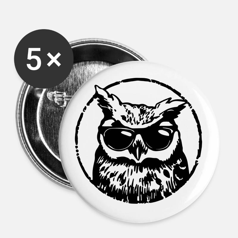 Eule - Buttons groß 56 mm (5er Pack) - Weiß