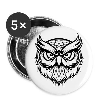 Eule - Buttons groß 56 mm (5er Pack) - Weiß - Vorne