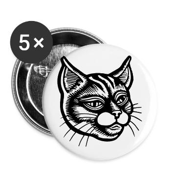 Katze Katzen Katzengesicht - Buttons groß 56 mm (5er Pack) - Weiß - Vorne