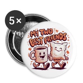 Tasse à café et oreiller Mes deux meilleurs amis - Lot de 5 grands badges (56 mm) - blanc - Devant