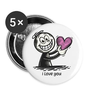 Stick figure with heart I LOVE YOU - Buttons large 2.2''/56 mm (5-pack) - white - Front