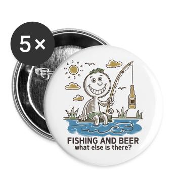 Funny stick figure drawing fishing and beer - Buttons large 2.2''/56 mm (5-pack) - white - Front