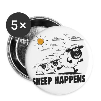 Funny Sheep Sheep Happens - Buttons large 2.2''/56 mm (5-pack) - white - Front
