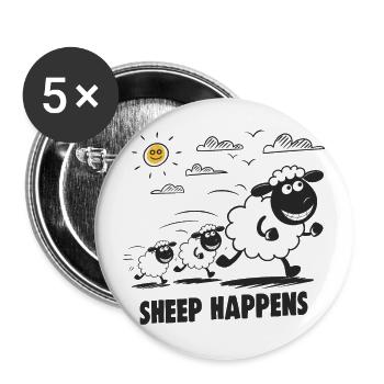 Funny Sheep Sheep Happens - Buttons large 2.2''/56 mm (5-pack) - white - Front