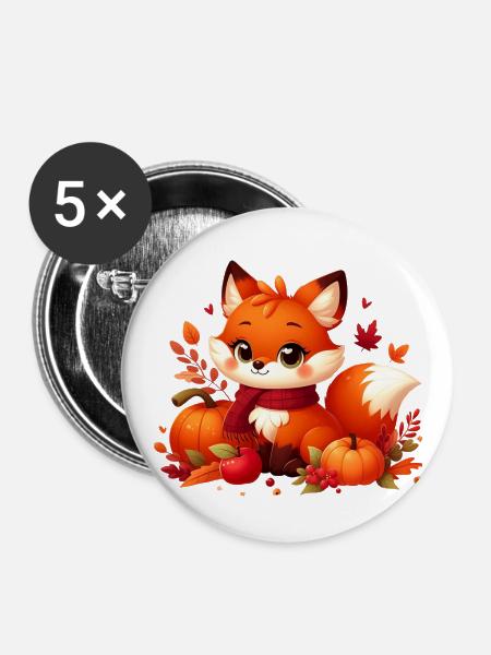 Fuchs Herbst 2 - Buttons groß 56 mm (5er Pack) - Weiß