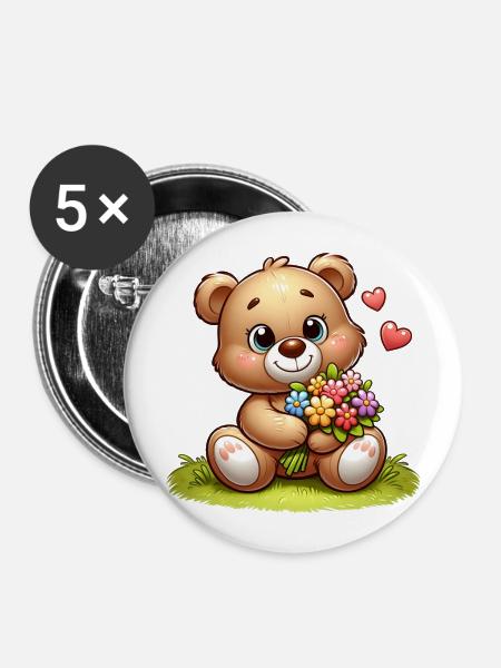 Teddybär 3 - Buttons groß 56 mm (5er Pack) - Weiß