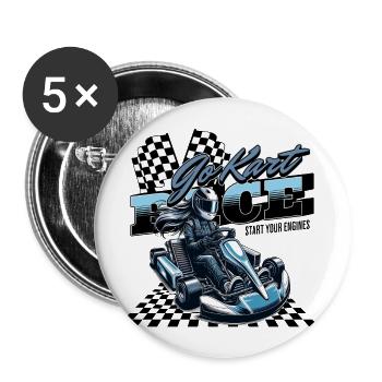 Go Kart Race Kartrennen - Buttons groß 56 mm (5er Pack) - Weiß - Vorne
