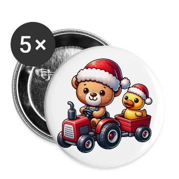 Teddy bear driving tractor with little yellow duck - Buttons large 2.2''/56 mm (5-pack) - white - Front