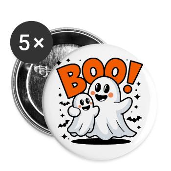 2 Lustige Geister Halloween Boo - Buttons groß 56 mm (5er Pack) - Weiß - Vorne