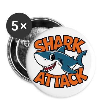 Funny Shark Shark Attack Sea Lover - Buttons large 2.2''/56 mm (5-pack) - white - Front