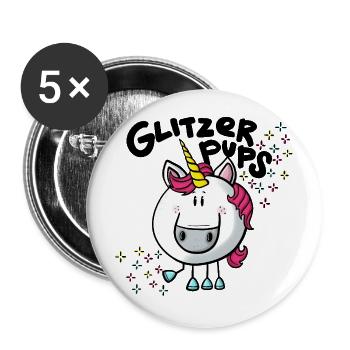 Einhorn Glitzerpups - Buttons groß 56 mm (5er Pack) - Weiß - Vorne