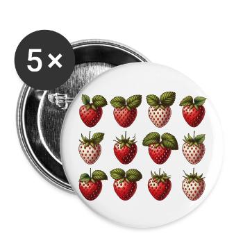 Erdbeer Retro T-Shirt – Vintage Frucht Design - Buttons groß 56 mm (5er Pack) - Weiß - Vorne