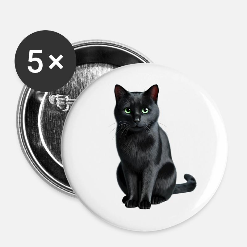 Black cat - Buttons large 2.2''/56 mm (5-pack) - white