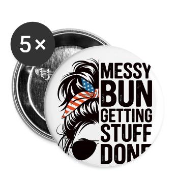 Chignon en désordre Faire faire des choses Nettoyage Humour - Lot de 5 grands badges (56 mm) - blanc - Devant