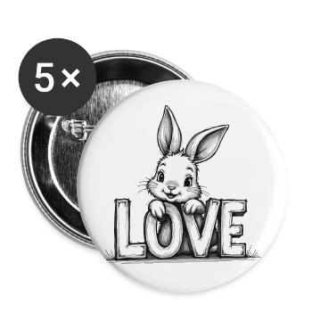 Lapin mignon avec de l’amour – Parfait pour Pâques et l’amour - Lot de 5 grands badges (56 mm) - blanc - Devant