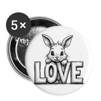 Lapin mignon avec de l’amour – Parfait pour Pâques et l’amour - Lot de 5 grands badges (56 mm) - blanc - Devant