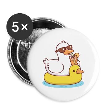 Canard drôle avec des lunettes de soleil sur le flotteur de la piscine Ducky - Lot de 5 grands badges (56 mm) - blanc - Devant