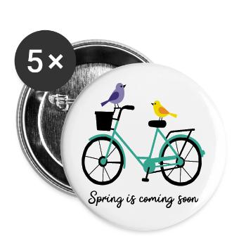 Spring is coming bike with birds - Buttons large 2.2''/56 mm (5-pack) - white - Front