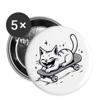 Skateboarder Skater Cat Skateboard Skating - Buttons large 2.2''/56 mm (5-pack) - white - Front