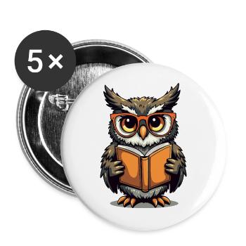 Cute owl with glasses on book - Buttons large 2.2''/56 mm (5-pack) - white - Front