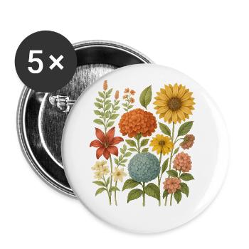 Buntes und trendiges Wildblumen-T-Shirt - Buttons groß 56 mm (5er Pack) - Weiß - Vorne