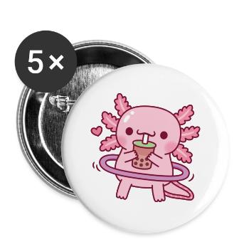 Cute Axolotl Drinking Boba Tea While Hooping - Buttons large 2.2''/56 mm (5-pack) - white - Front