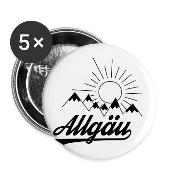 Allgäu Schriftzug mit Bergen und Sonne - Geschenk - Buttons groß 56 mm (5er Pack) - Weiß - Vorne
