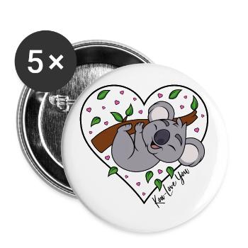 Koala eucalyptus heart love saying Koa-Love You - Buttons large 2.2''/56 mm (5-pack) - white - Front