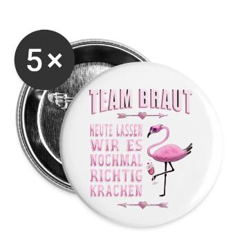 JGA Junggesellinnenabschied Team Braut Flamingo - Buttons groß 56 mm (5er Pack) - Weiß - Vorne