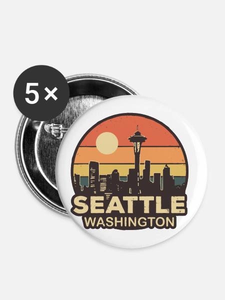 Seattle Washington - Buttons groß 56 mm (5er Pack) - Weiß
