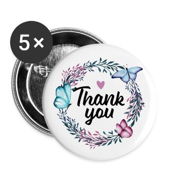 Merci - Blumenkranz & Herz danke Geschenk Frau - Lot de 5 grands badges (56 mm) - blanc - Devant