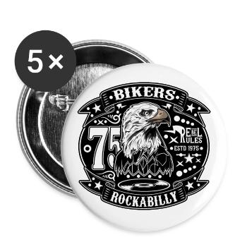 Rockabilly Vintage Rocker 1975 Biker 70er - Buttons groß 56 mm (5er Pack) - Weiß - Vorne