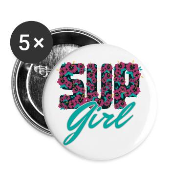 SUP Girl pour les filles et les femmes de Stand Up Paddle - Lot de 5 grands badges (56 mm) - blanc - Devant