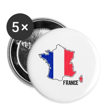 France Flag Map Outline - Buttons large 2.2''/56 mm (5-pack) - white - Front