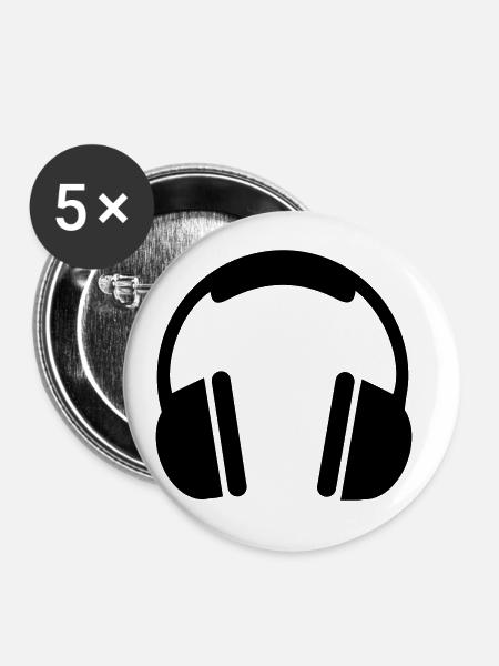 Kopfhörer Symbol - Buttons groß 56 mm (5er Pack) - Weiß