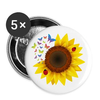 Sunflower Ladybug Butterflies - Buttons large 2.2''/56 mm (5-pack) - white - Front