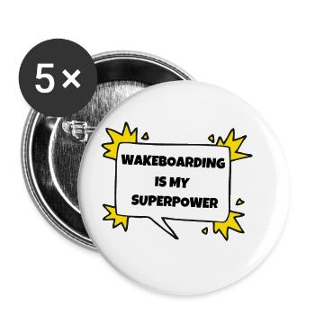 Wakeboarden ist meine Superkraft - Buttons groß 56 mm (5er Pack) - Weiß - Vorne