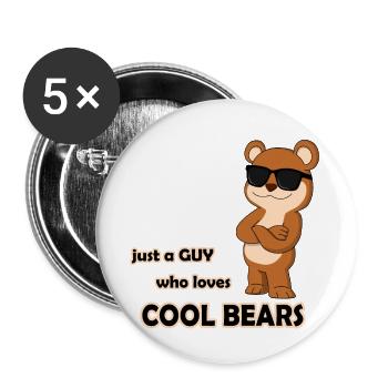 Ein Kerl der coole Bären liebt - lustiger Teddy - Buttons groß 56 mm (5er Pack) - Weiß - Vorne