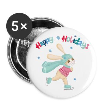 Patinage de lapin : bon hiver - Lot de 5 grands badges (56 mm) - blanc - Devant