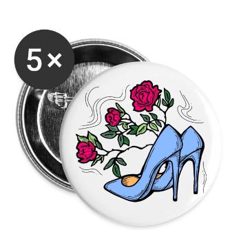 Chaussures à talons hauts avec fleur de rose. Style romantique. - Lot de 5 grands badges (56 mm) - blanc - Devant