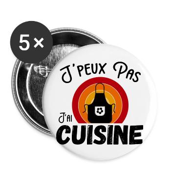 J'peux pas j'ai cuisine humour - Retro Vintage - Lot de 5 grands badges (56 mm) - blanc - Devant
