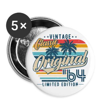 1964 Jahrgang Vintage Retro Geburtstag Geschenk - Buttons groß 56 mm (5er Pack) - Weiß - Vorne