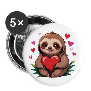 Verschenke dieses süße Faultier zum Valentinstag - Buttons groß 56 mm (5er Pack) - Weiß - Vorne