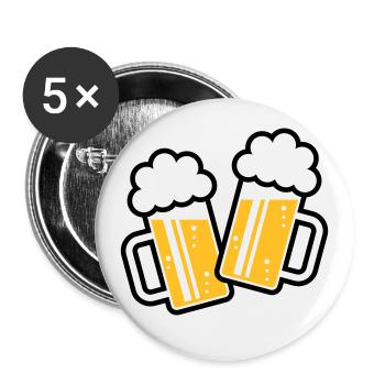 2 Bierkrüge Stoßen An, Prosit! (Bier Maßkrüge 2C) - Buttons groß 56 mm (5er Pack) - Weiß - Vorne