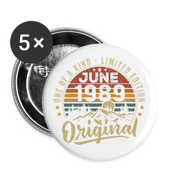 Juin 1989 Vintage Cadeau D’anniversaire 1989 Juin - Lot de 5 grands badges (56 mm) - blanc - Devant